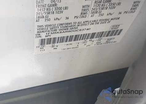 2013 Ford Police Interceptor from USA, damaged, VIN 1FM5K8AR9DGC63740